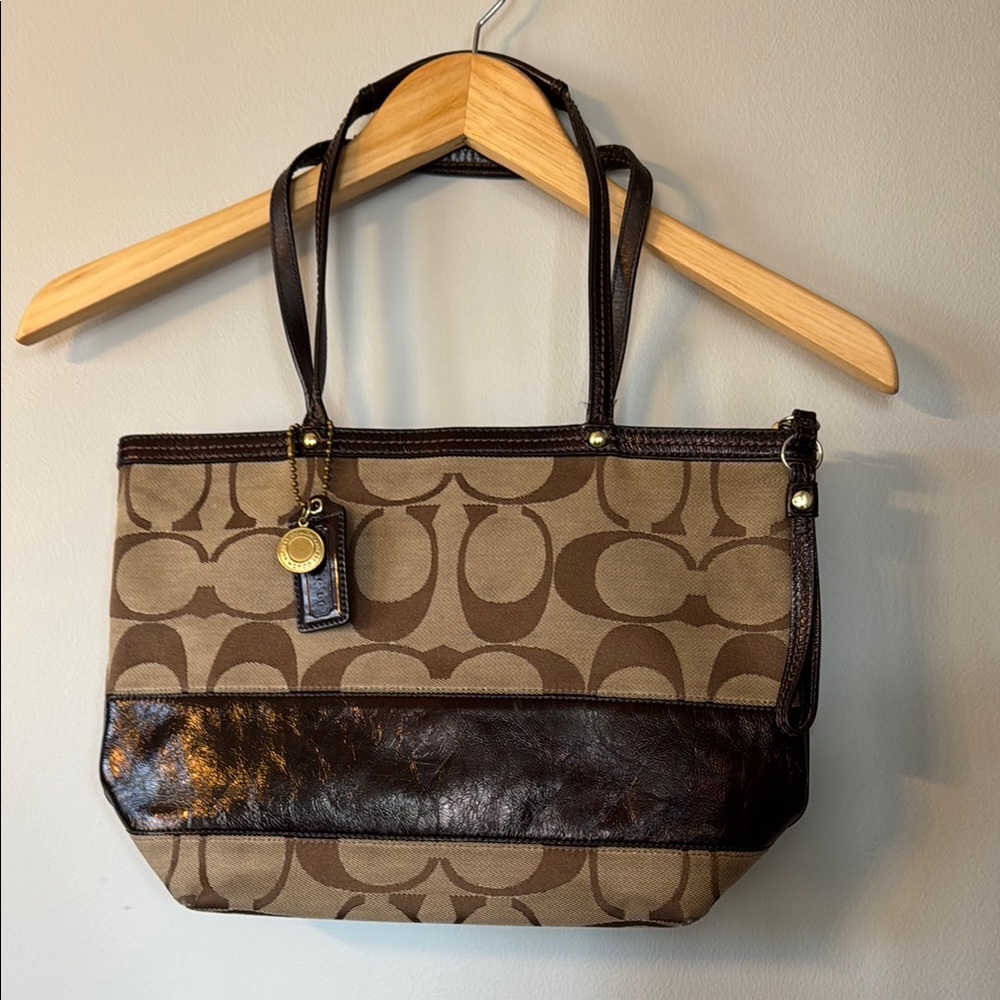 Coach Brown Tan Signature Tote Bag